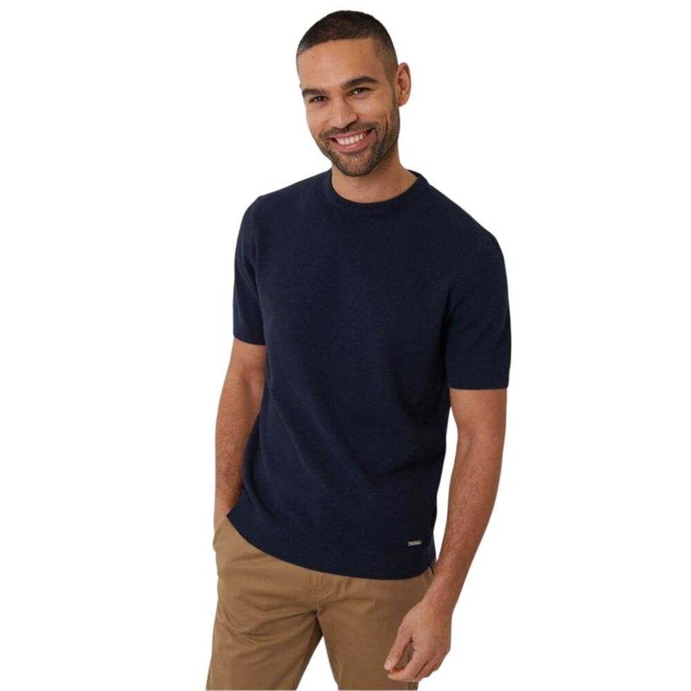 Threadbare Mens Moss Stitch Crew Neck / Navy